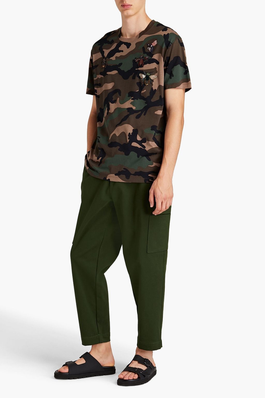 VALENTINO Embellished camouflage-print cotton-jersey T-shirt