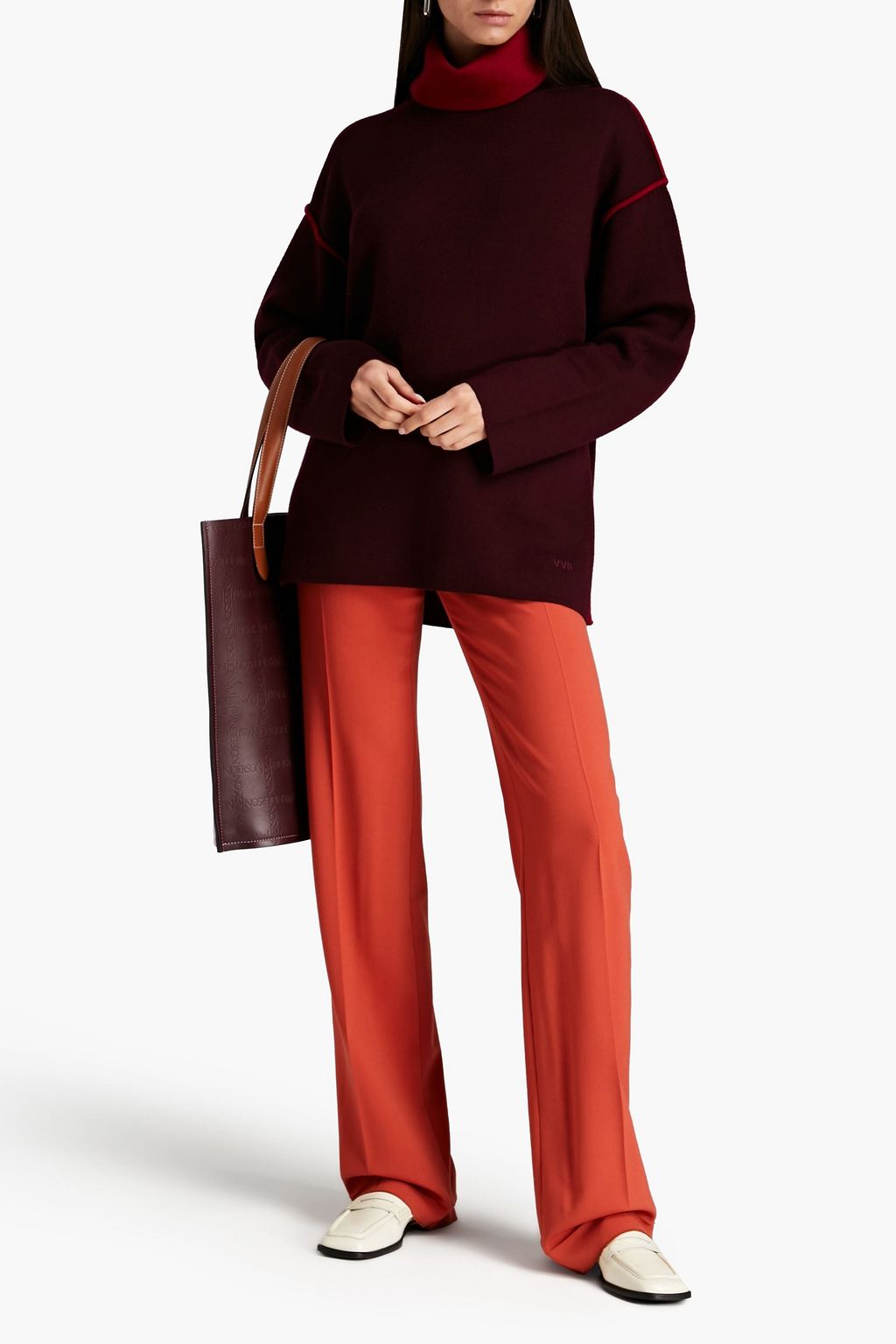 VICTORIA, VICTORIA BECKHAM Two-tone wool-blend turtleneck sweater