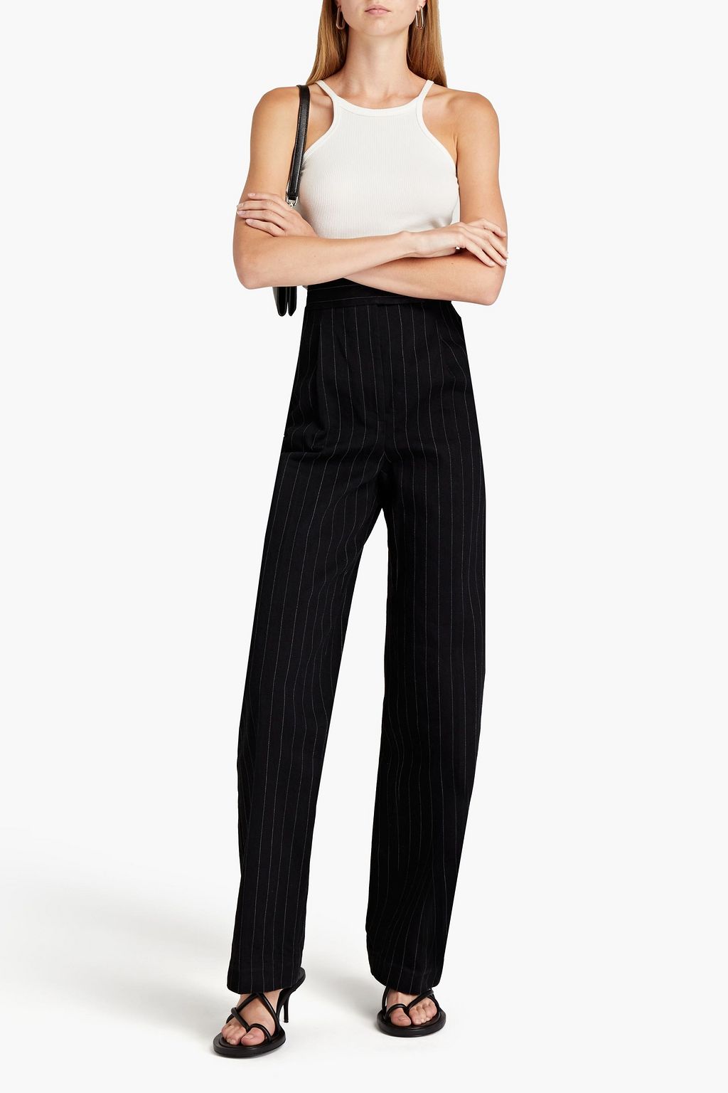 ALEXANDER WANG Pleated pinstriped cotton-twill straight-leg pants
