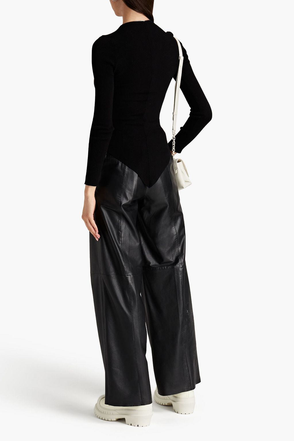 ALEXANDER WANG Asymmetric ribbed cotton zip-up cardigan