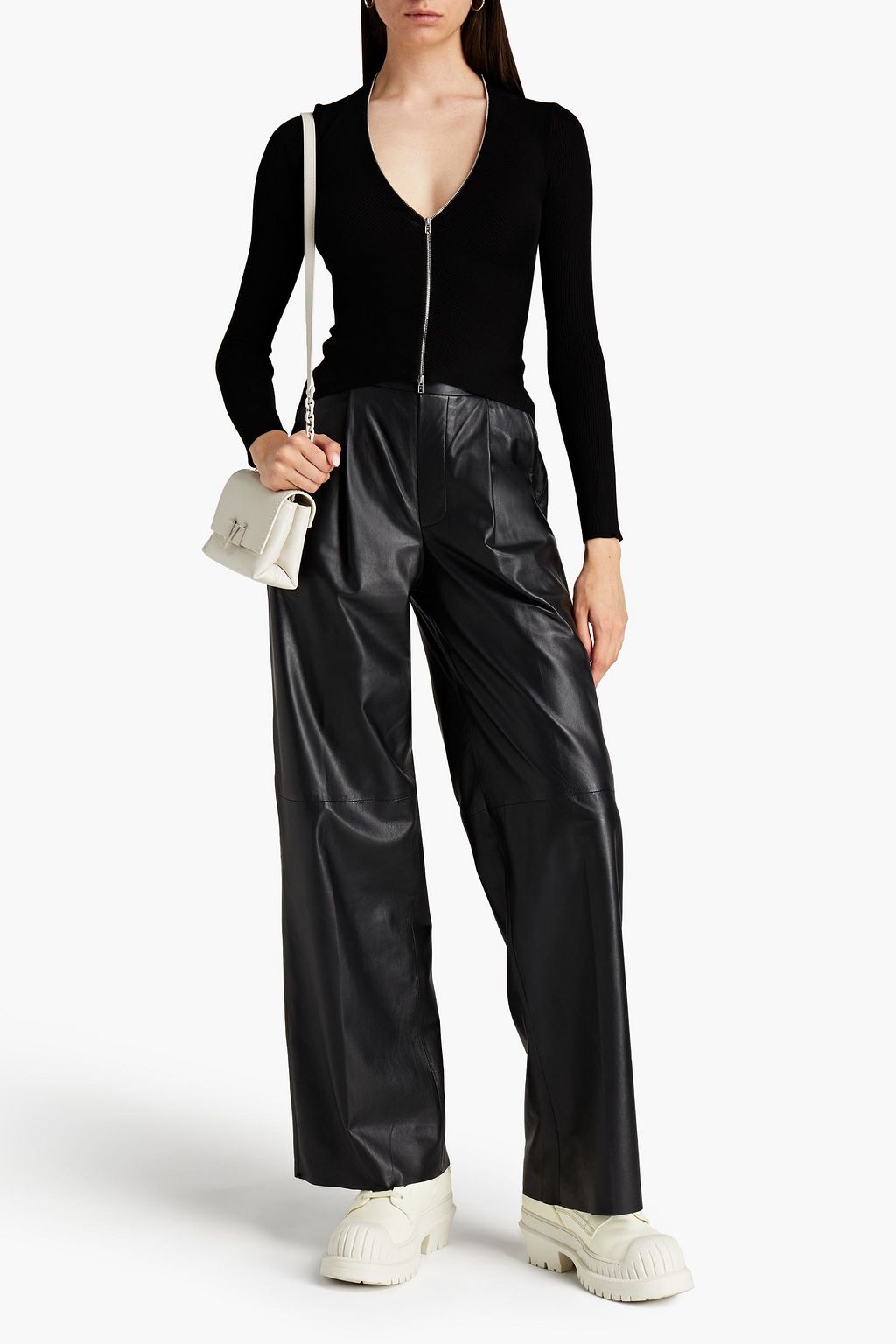 ALEXANDER WANG Asymmetric ribbed cotton zip-up cardigan