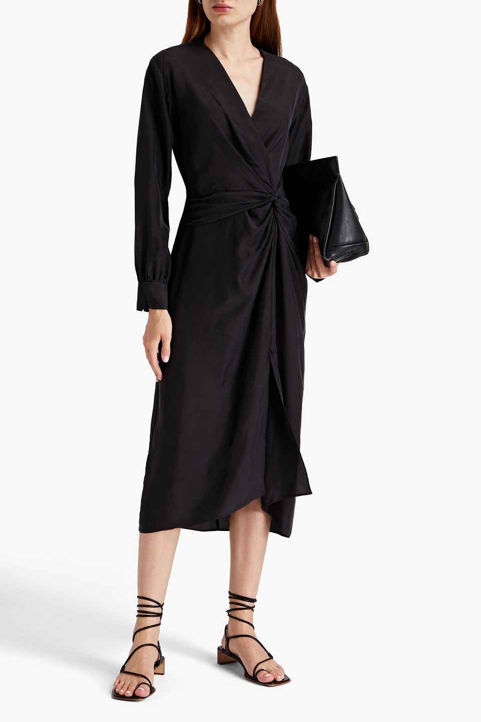 Rag & Bone Amber Wrap-effect Twisted Silk Midi Dress In Black