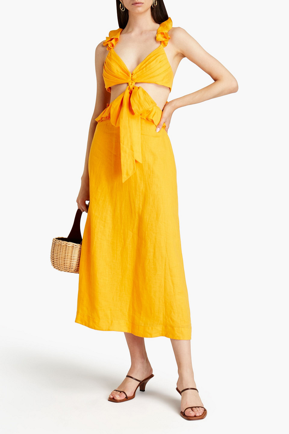 knee length dresses for ladies Zimmermann Aliane Ruffle Midi Dress Size 1 – LuxryEdition main image 1
