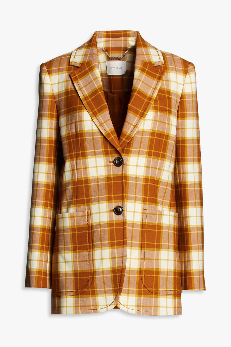 Zimmermann Tempo Long Line Jacket Caramel Check In Light Brown