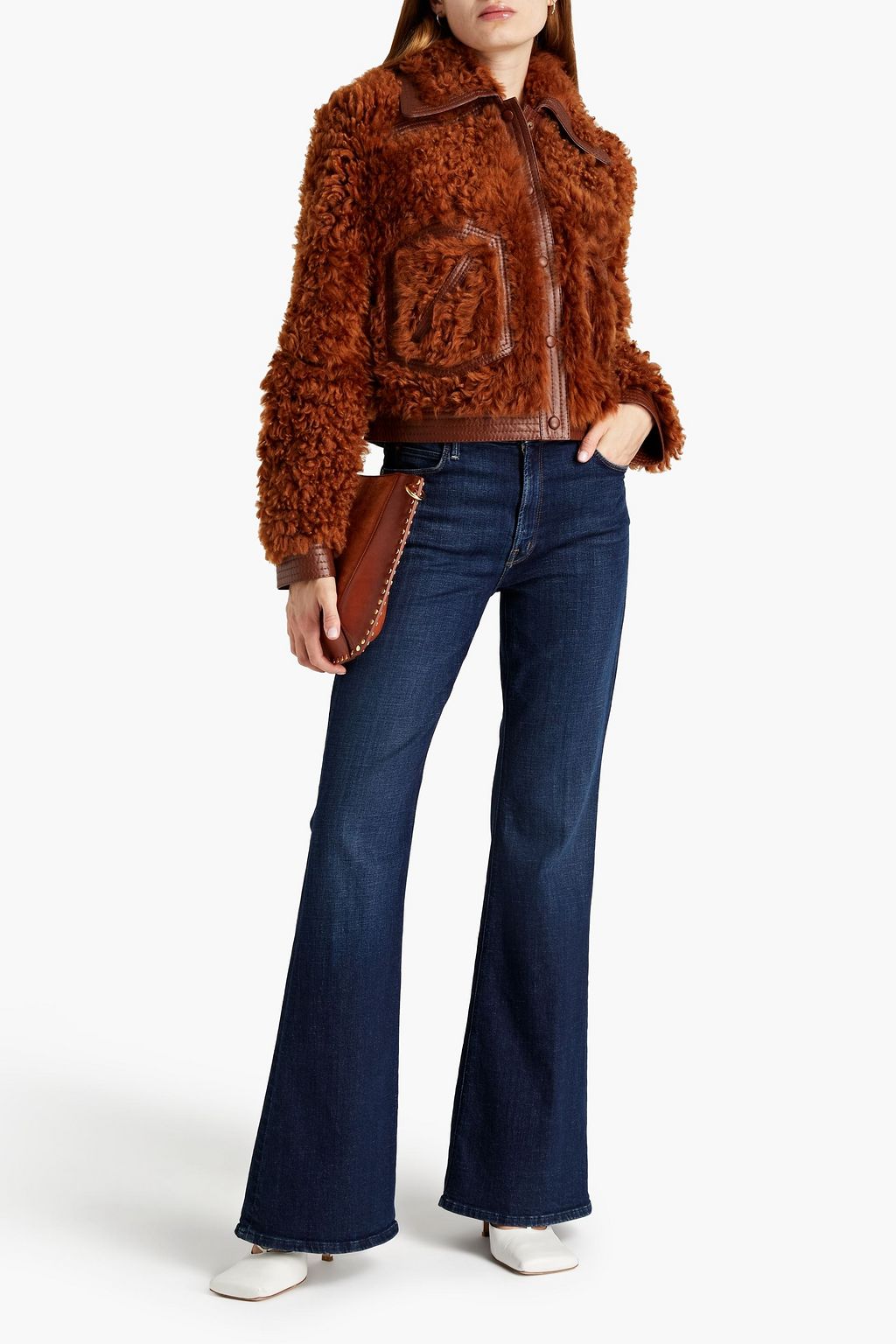 ZIMMERMANN Leather-trimmed shearling jacket