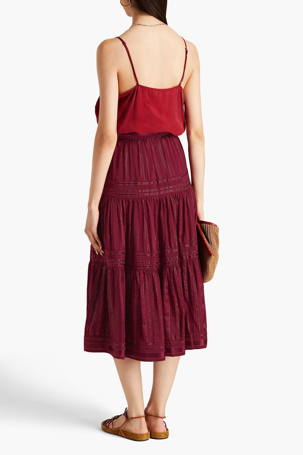 ZIMMERMANN Gathered metallic silk-blend midi skirt