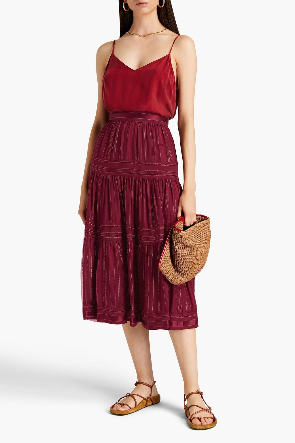 ZIMMERMANN Gathered metallic silk-blend midi skirt