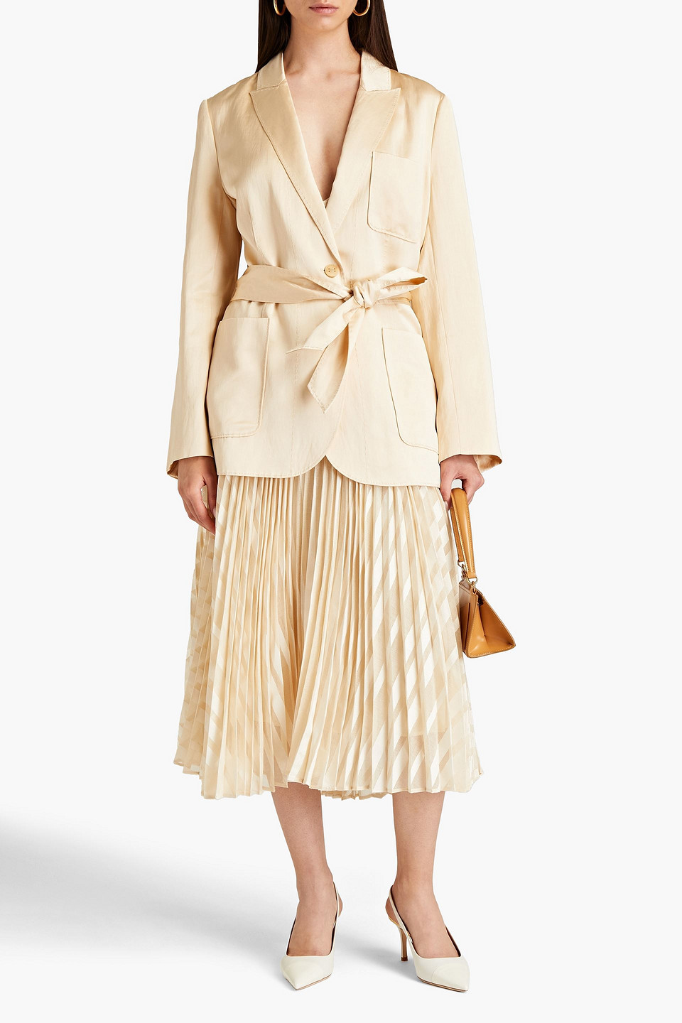 Zimmermann Belted Shantung Blazer In Beige