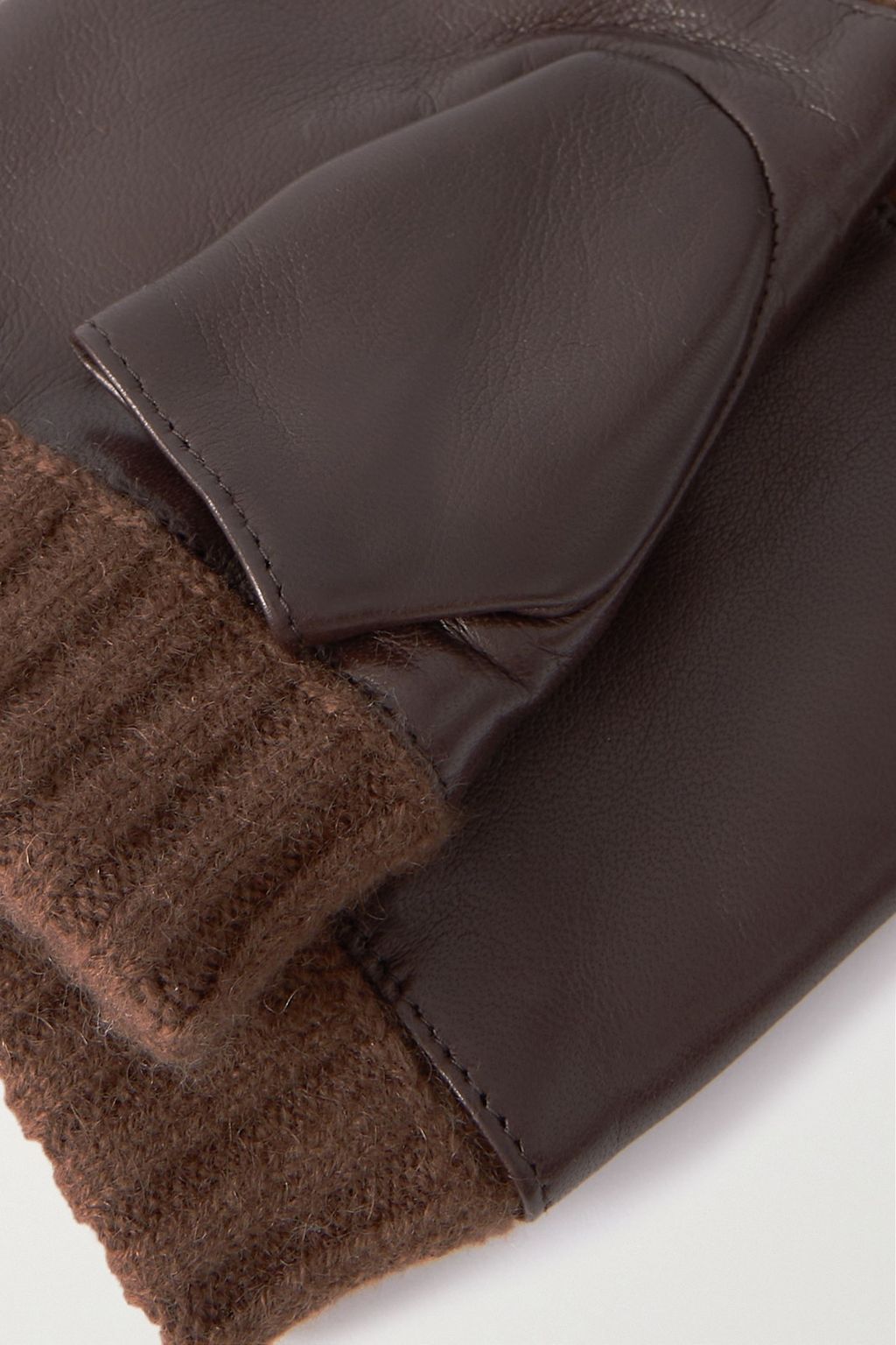 PORTOLANO Leather-trimmed ribbed cashmere fingerless gloves