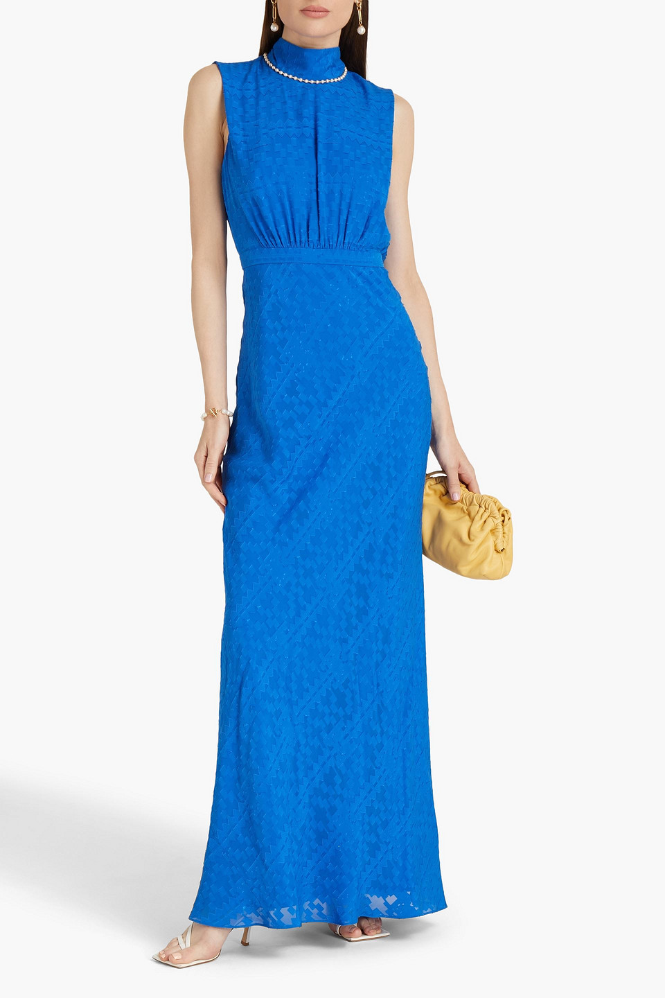 Saloni Fleur Silk-jacquard Maxi Dress In Cobalt Blue