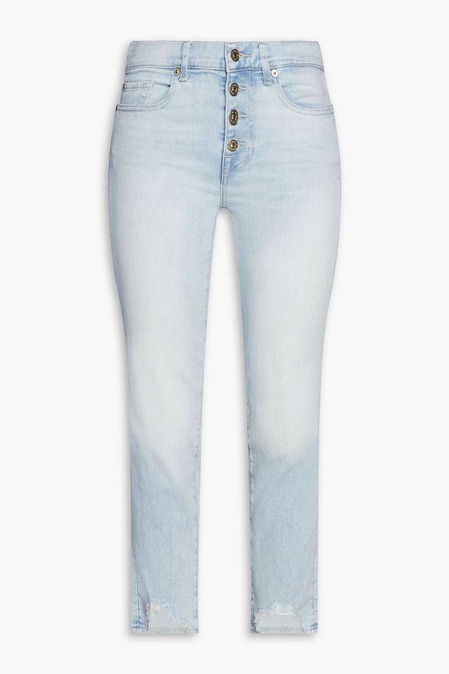 Cropped distressed straight-leg jeans