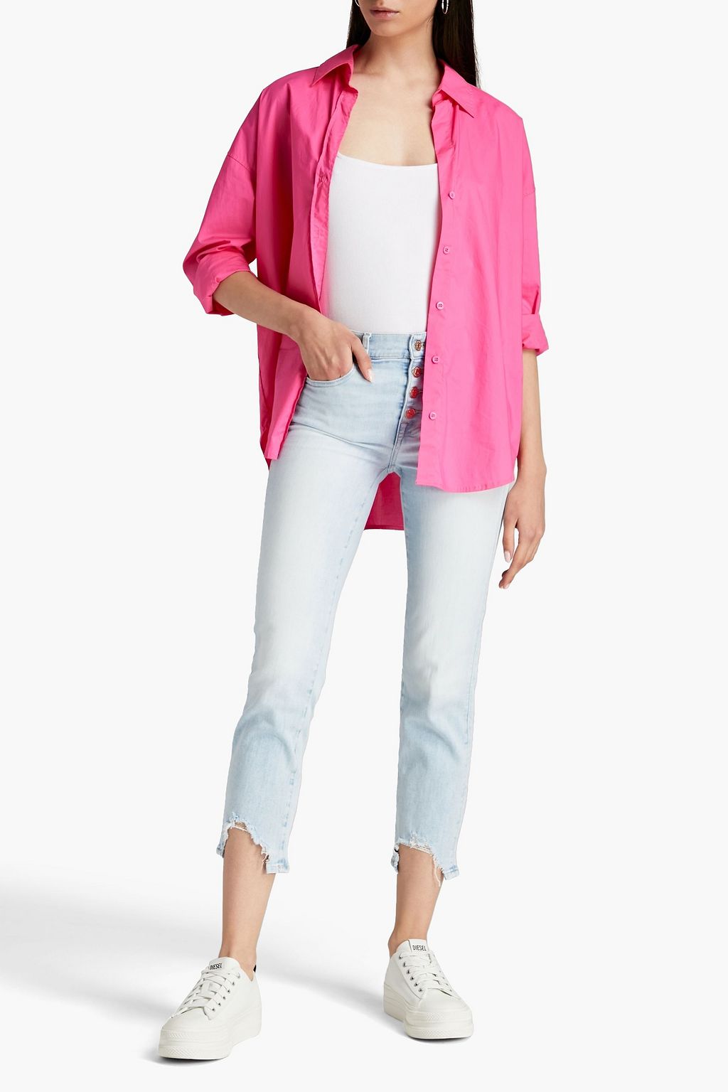 7 FOR ALL MANKIND Cropped Jeans mit geradem Bein in Distressed-Optik