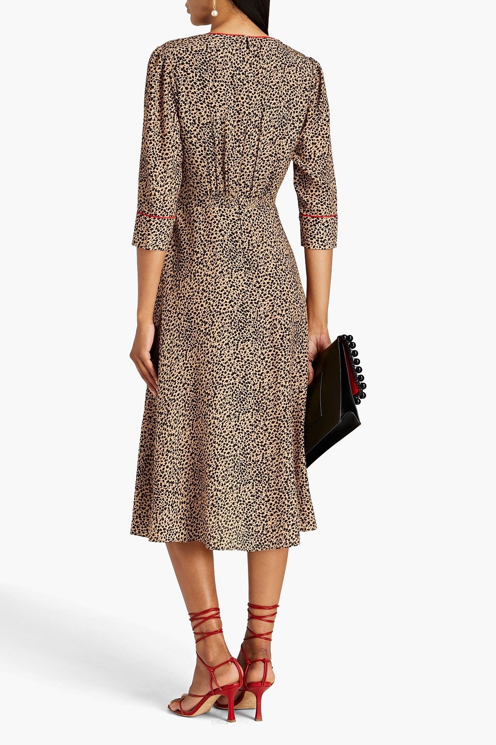 SALONI Leopard-print silk crepe de chine midi dress