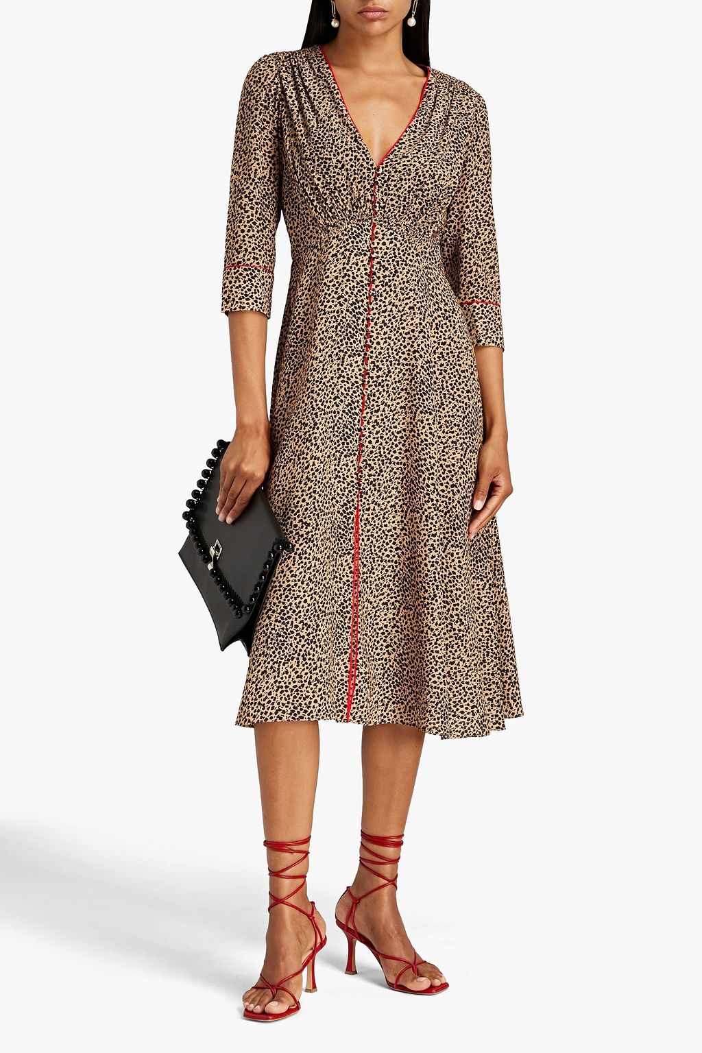 SALONI Leopard-print silk crepe de chine midi dress