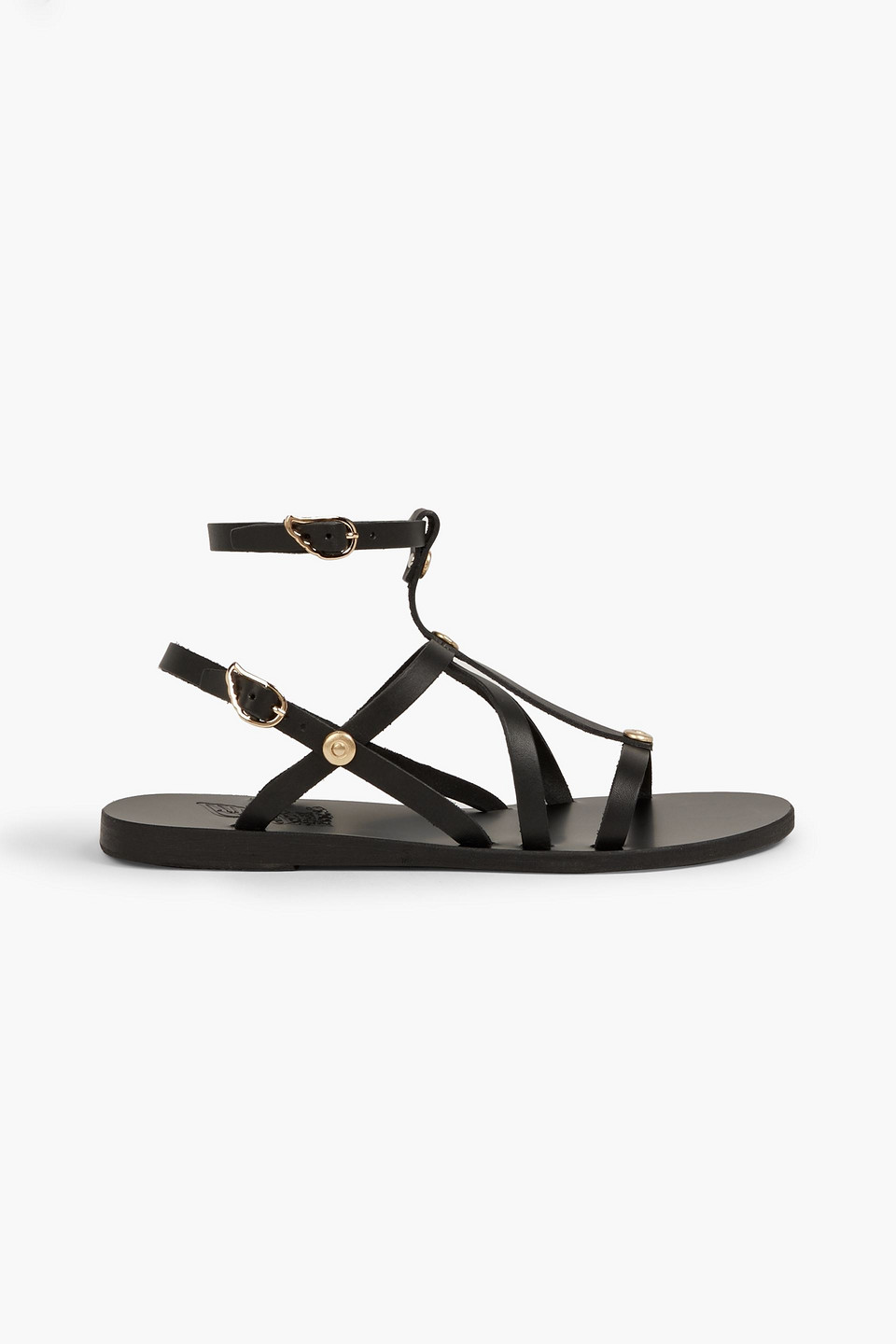 Ancient Greek Sandals Woman Studded Leather Sandals Black