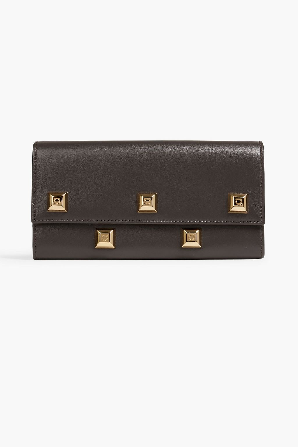 Chocolate Studded leather continental wallet | SALVATORE FERRAGAMO | THE OUTNET chocolate-studded-leather-continental-wallet-salvatore-ferragamo-the-outnet