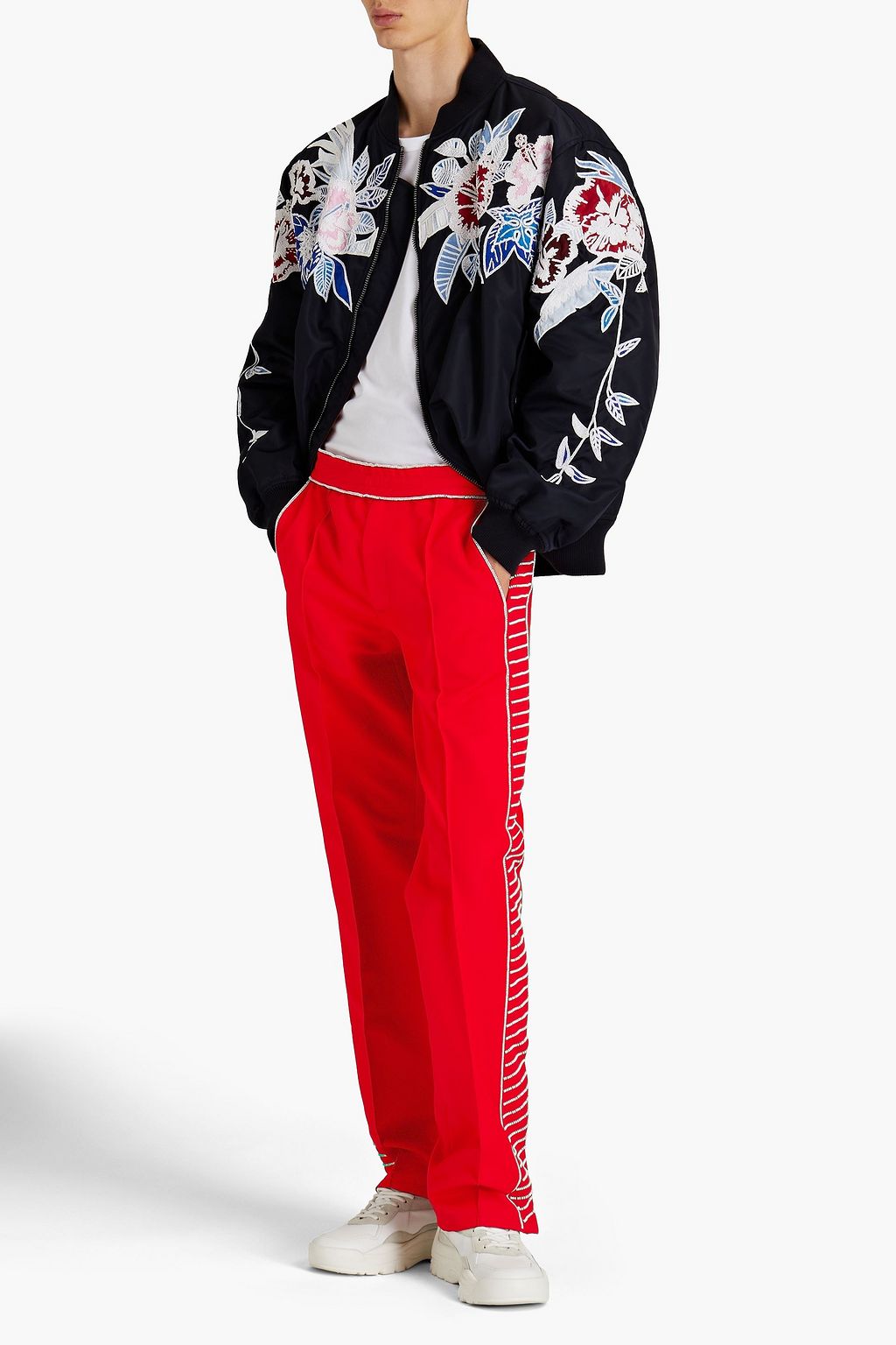 VALENTINO Bead-embellished twill pants