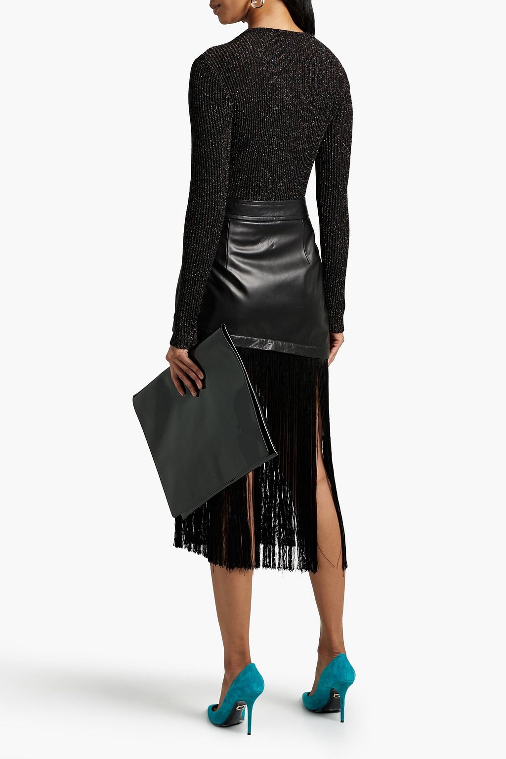 MICHELLE MASON Cutout metallic ribbed wool-blend sweater