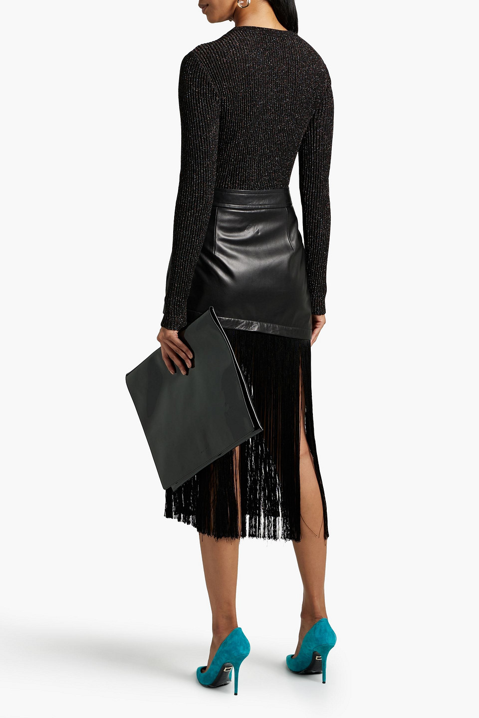 Michelle Mason Cutout Metallic Ribbed Wool-blend Sweater In Black
