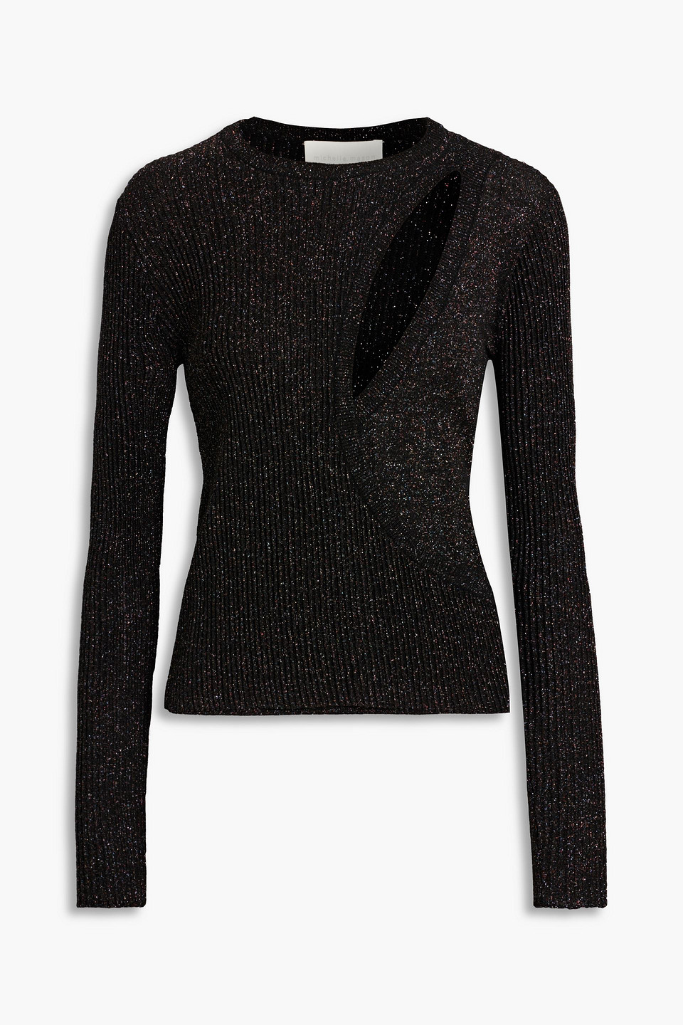 Michelle Mason Cutout Metallic Ribbed Wool-blend Sweater In Black
