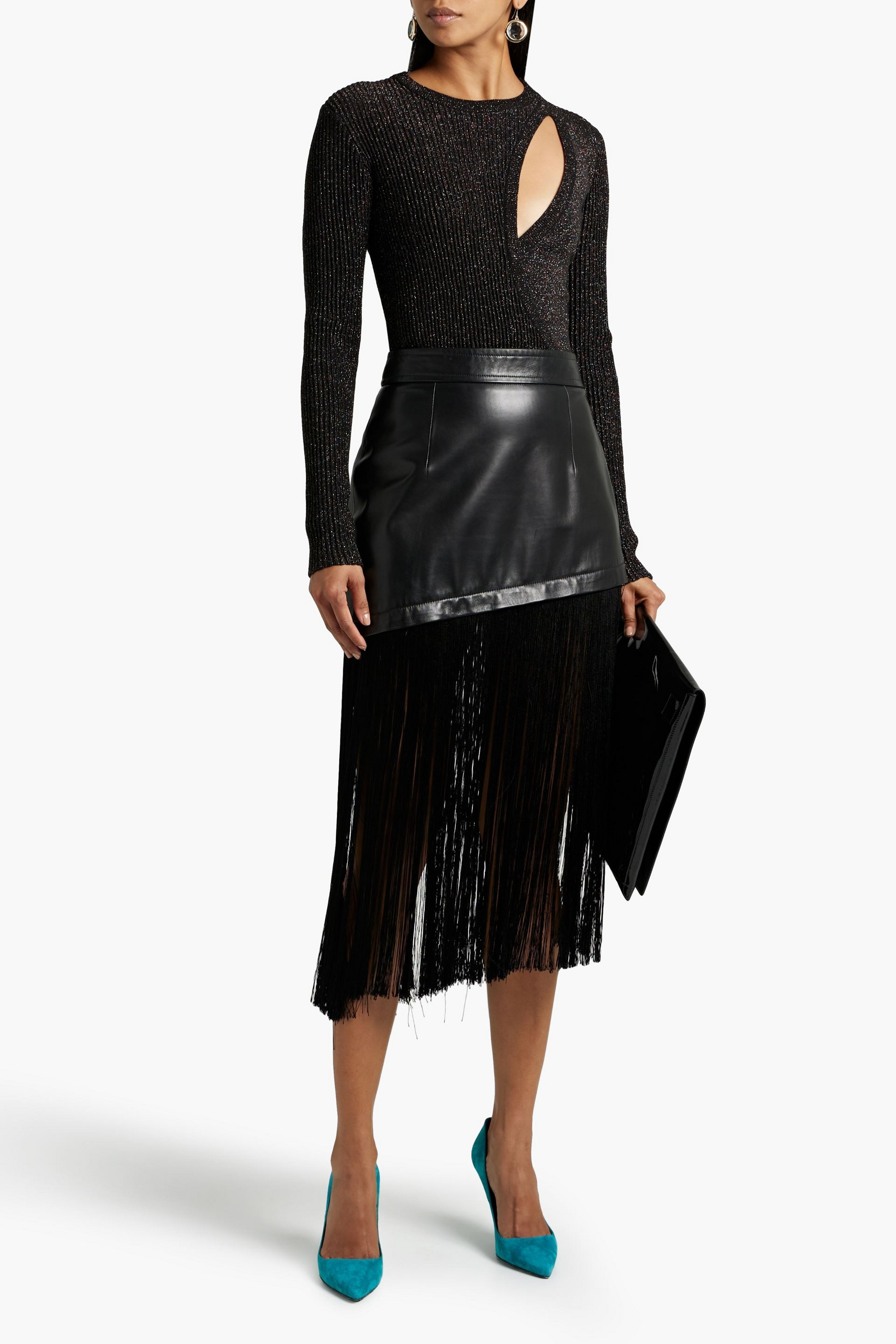 MICHELLE MASON Cutout metallic ribbed wool-blend sweater