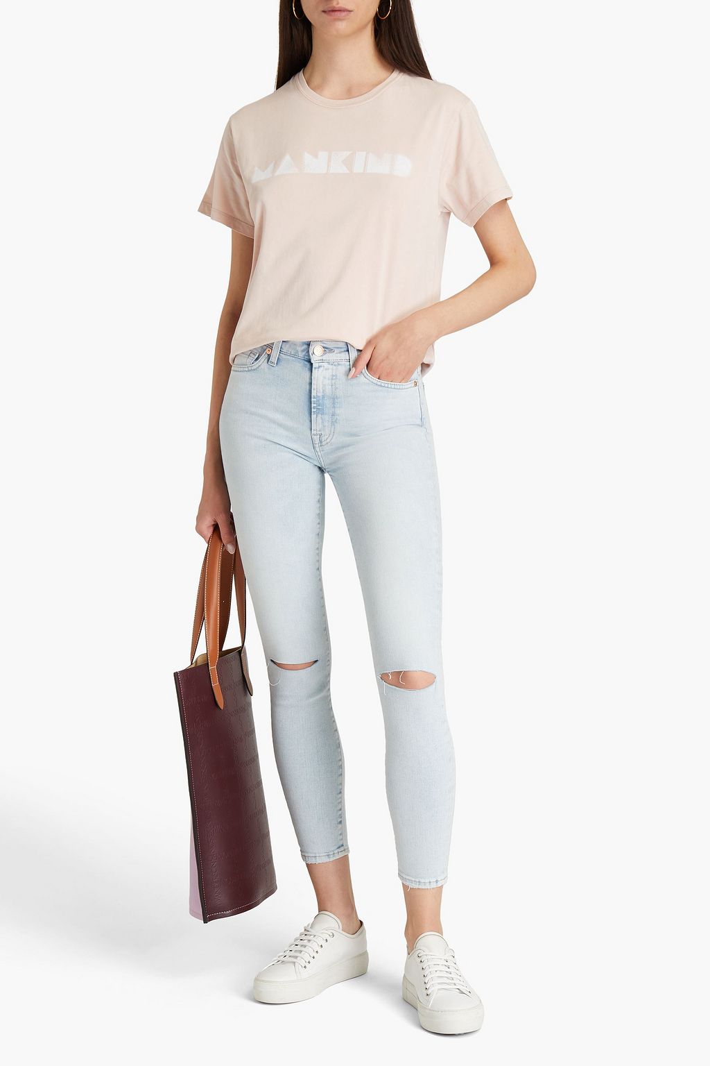 7 FOR ALL MANKIND Hoch sitzende Cropped Skinny Jeans in Distressed-Optik