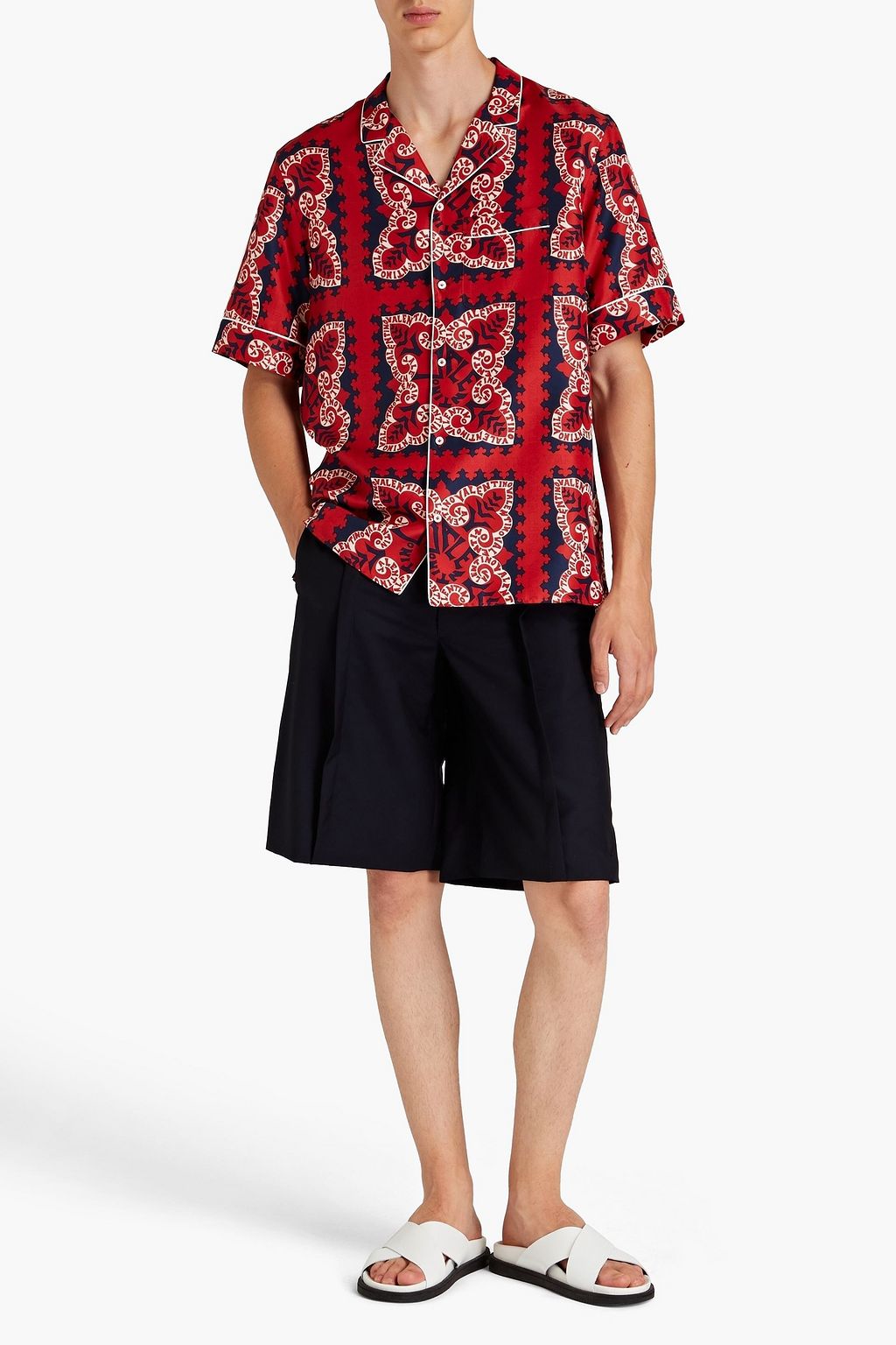 VALENTINO Printed silk-faille shirt