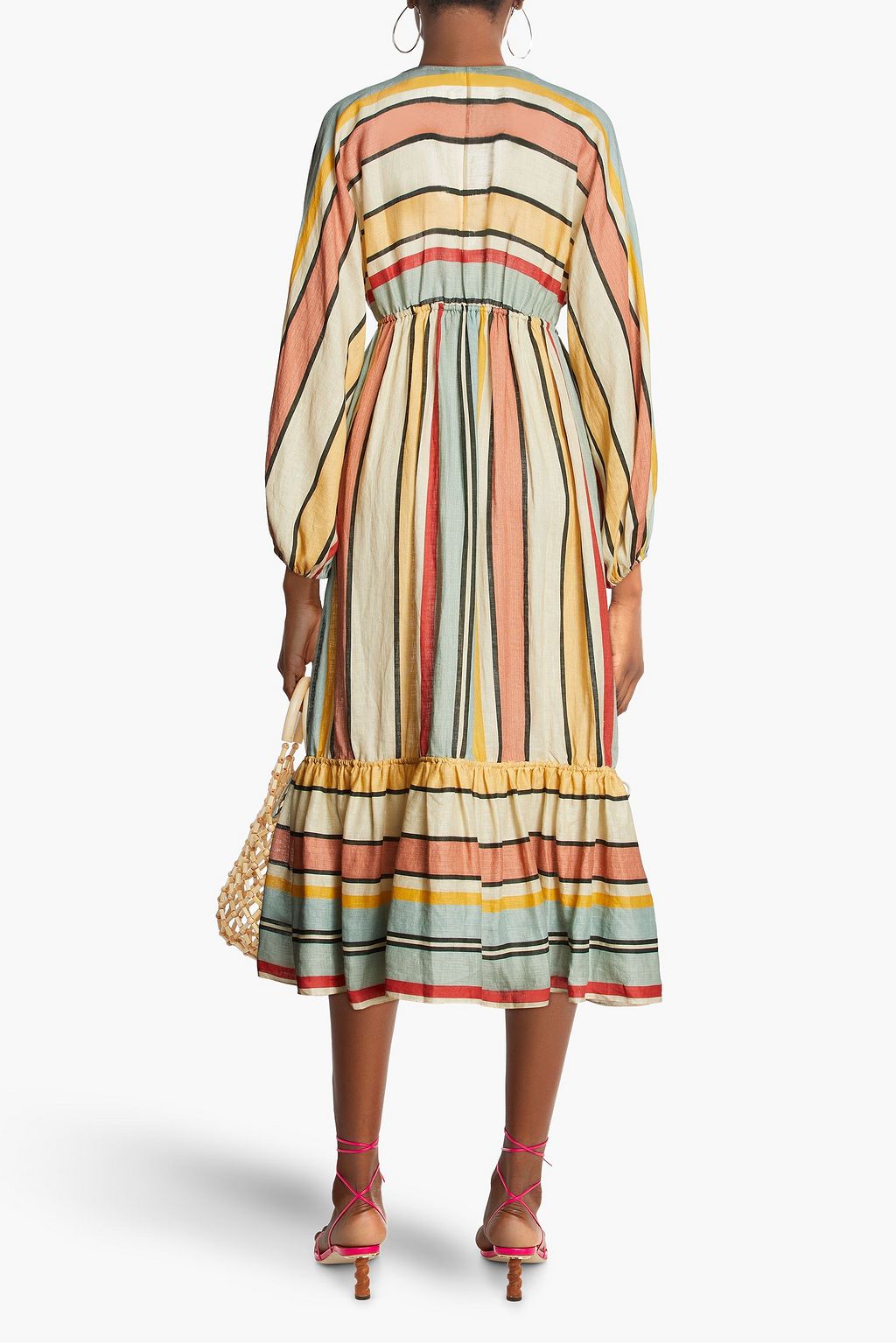 ZIMMERMANN Cassia 리넨 캔버스 티어드 미디 드레스