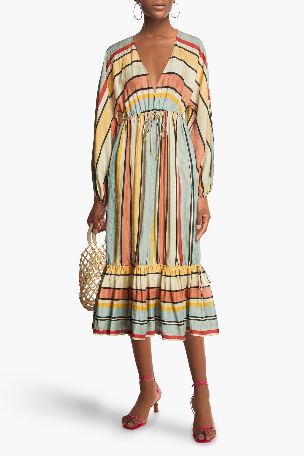 ZIMMERMANN Cassia 리넨 캔버스 티어드 미디 드레스