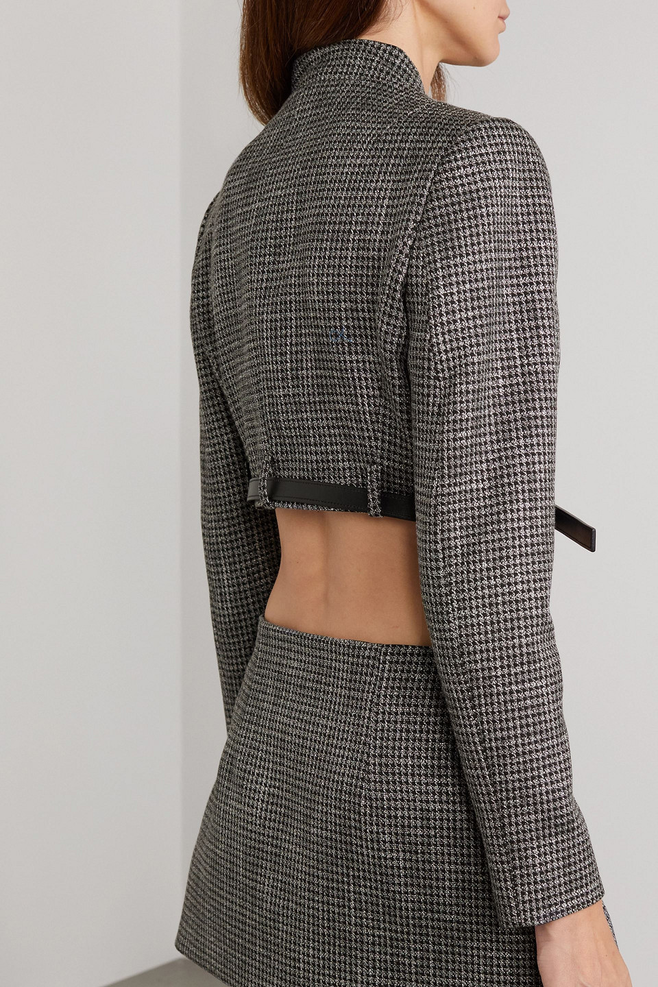 COPERNI BELTED CROPPED CHECKED METALLIC TWEED JACKET