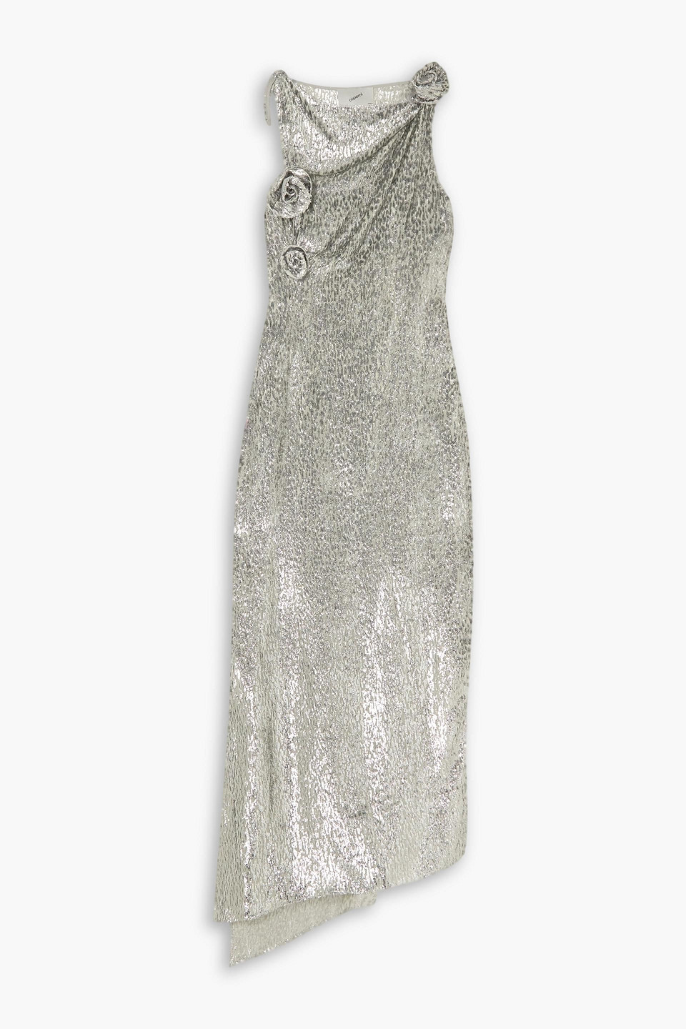 Coperni Asymmetric Appliquéd Metallic Fil Coupé Voile Midi Dress In Silver