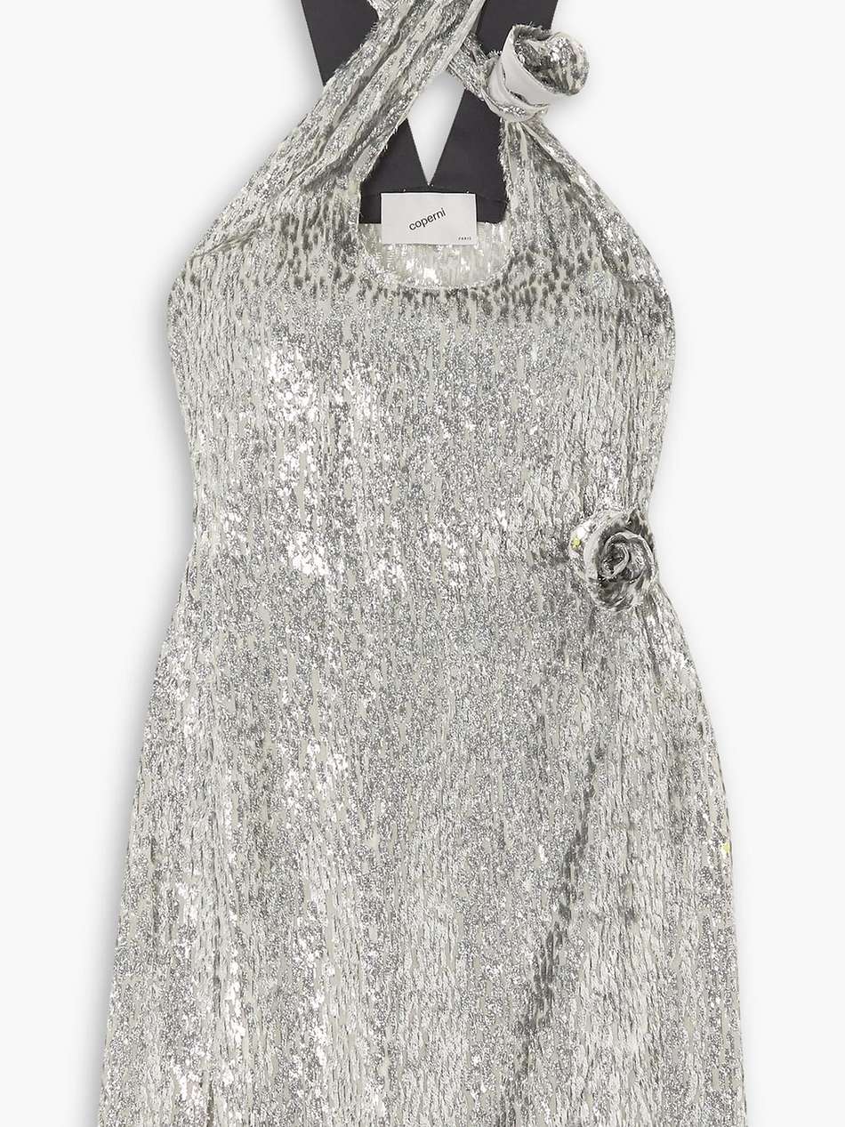 appliquéd metallic fil coupé voile mini dress