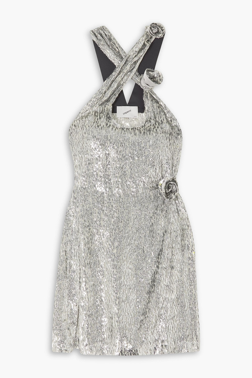 Coperni Appliquéd Metallic Fil Coupé Voile Mini Dress In Silver