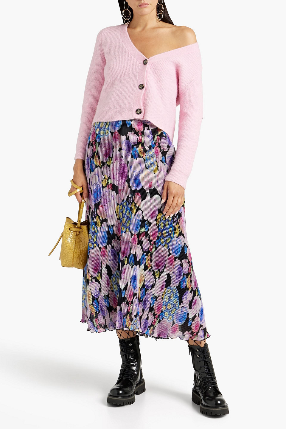Ganni Floral-print Plissé-chiffon Midi Skirt In Lavender ModeSens