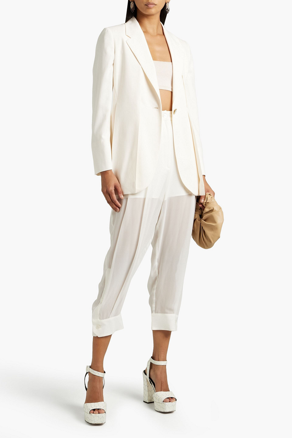 Ferragamo Silk-crepe Blazer In Ivory