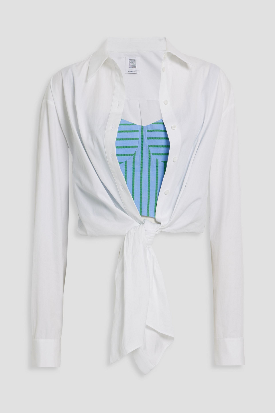 Layered striped cotton-seersucker and poplin shirt