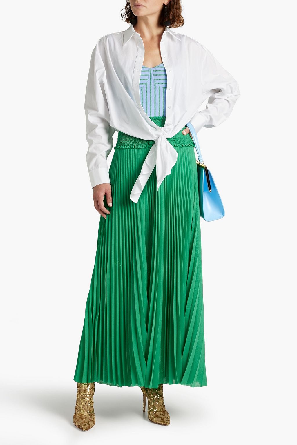 ROSIE ASSOULIN Layered striped cotton-seersucker and poplin shirt