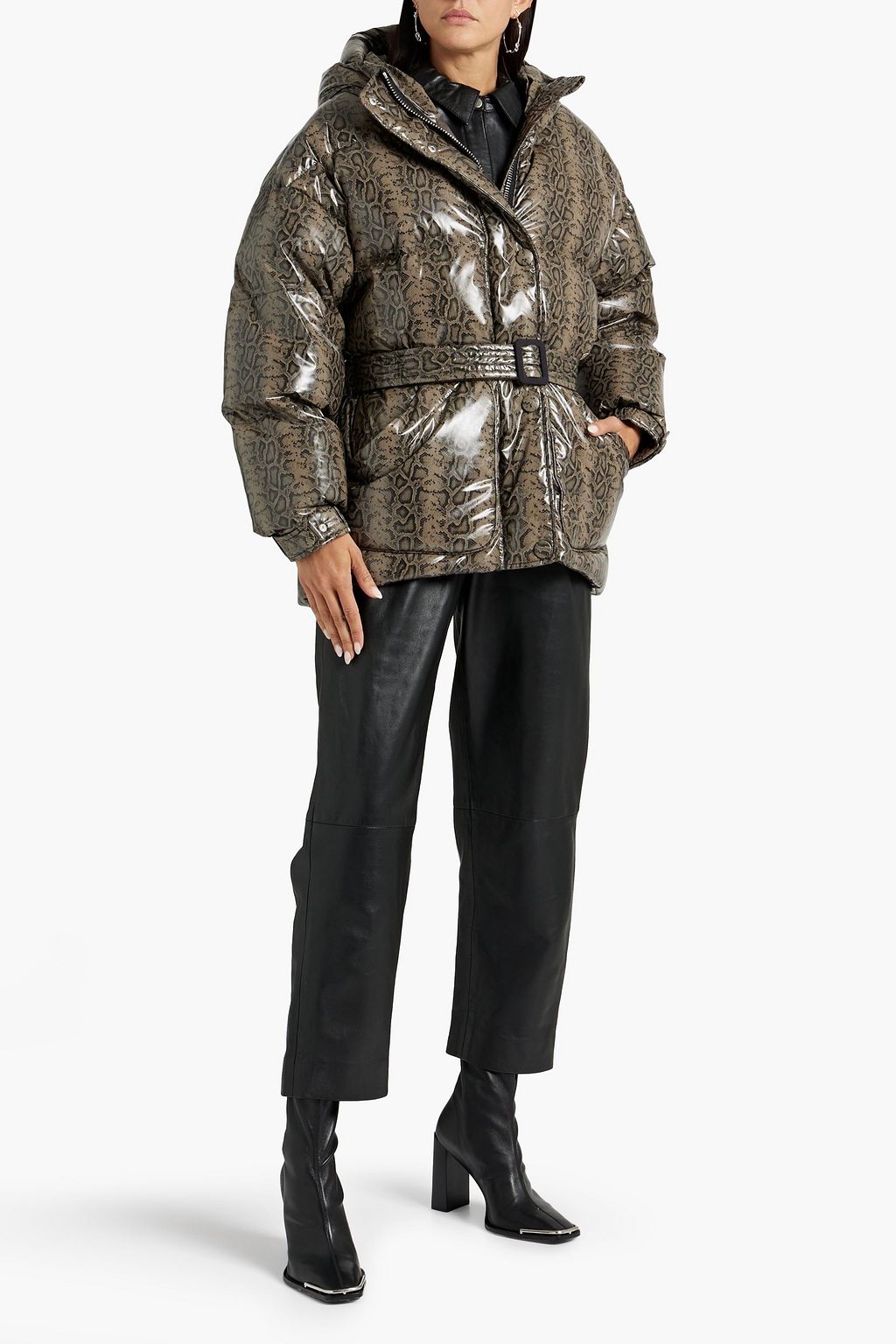 IENKI IENKI Michlin belted quilted faux leather down jacket