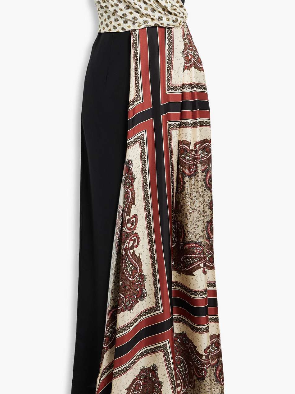 layered printed silk-twill and crepe de chine jumpsuit