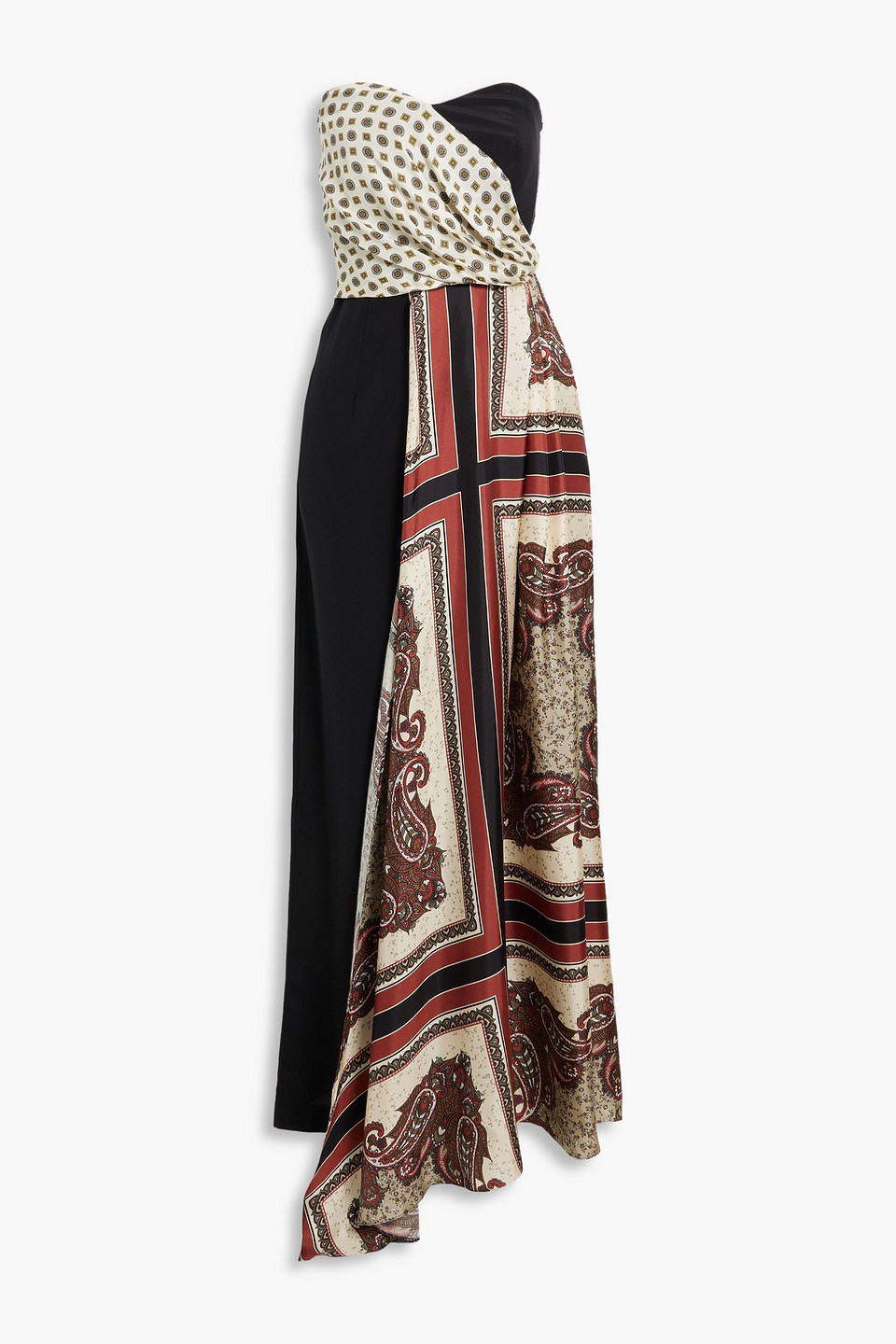 Layered printed silk-twill and crepe de chine jumpsuit