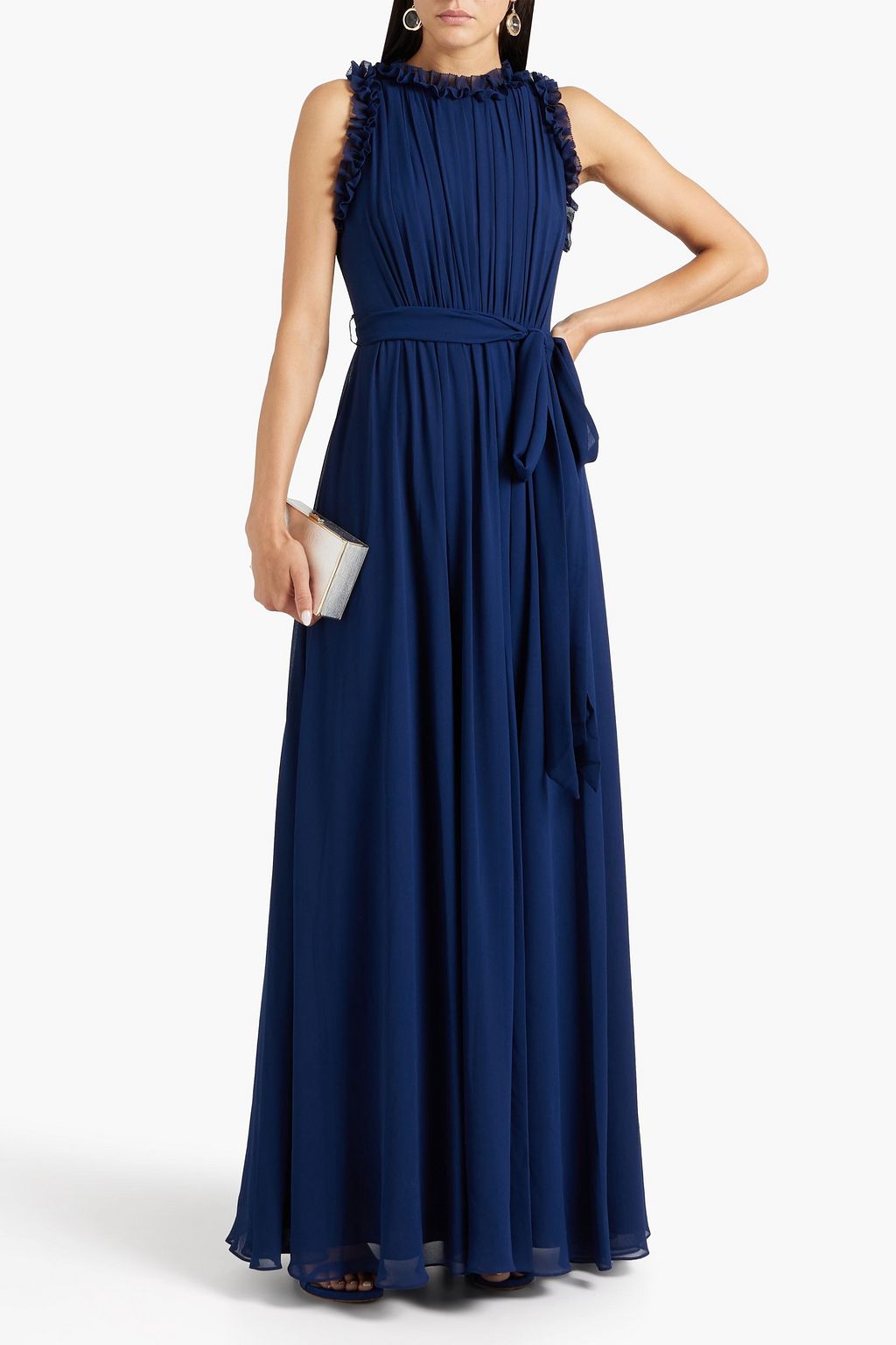 badgley mischka pleated gown