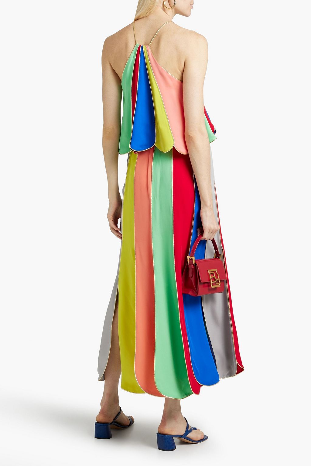 ROSIE ASSOULIN Carwash metallic-trimmed striped silk-crepe maxi skirt
