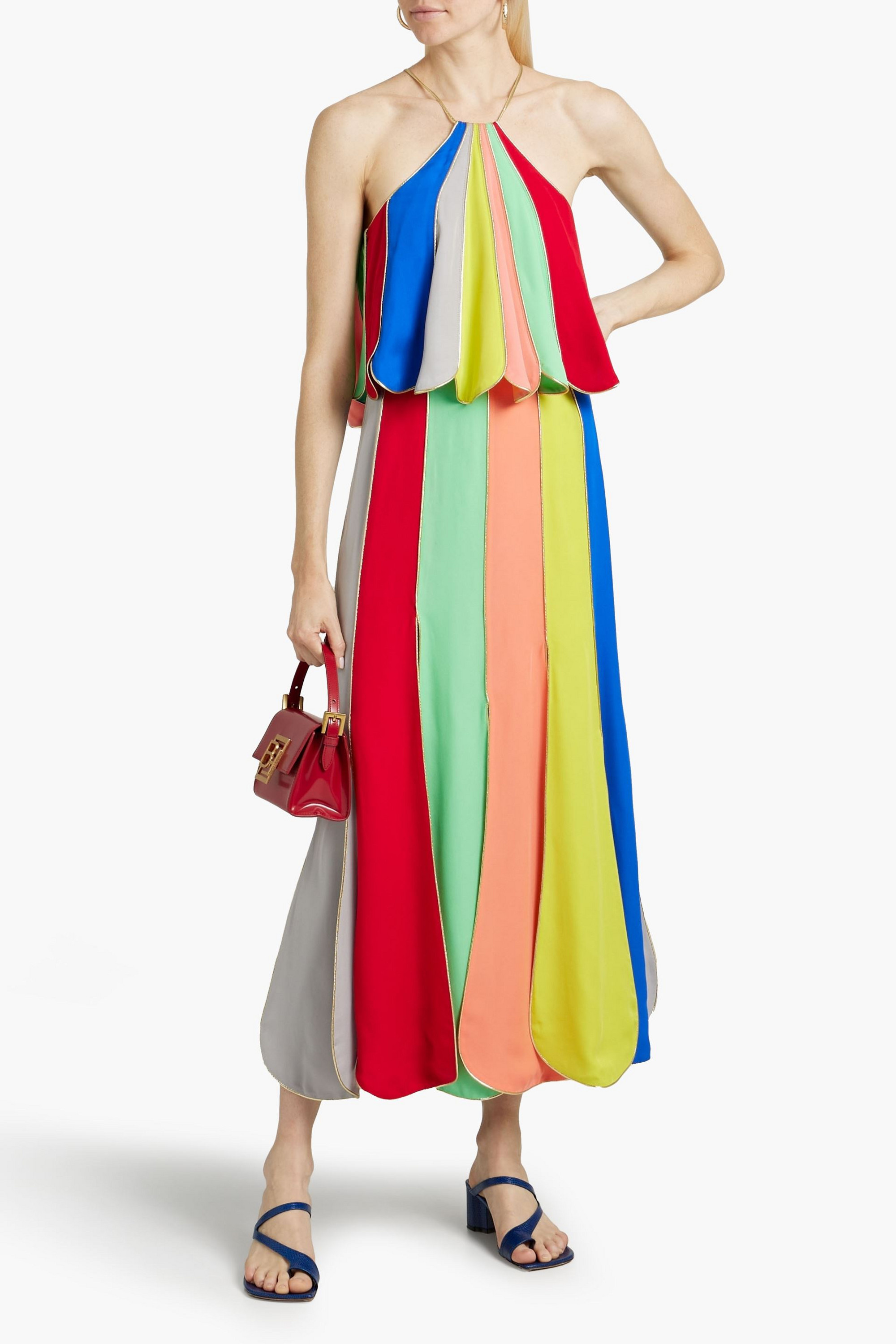 Rosie Assoulin Carwash metallic-trimmed striped silk-crepe maxi skirt
