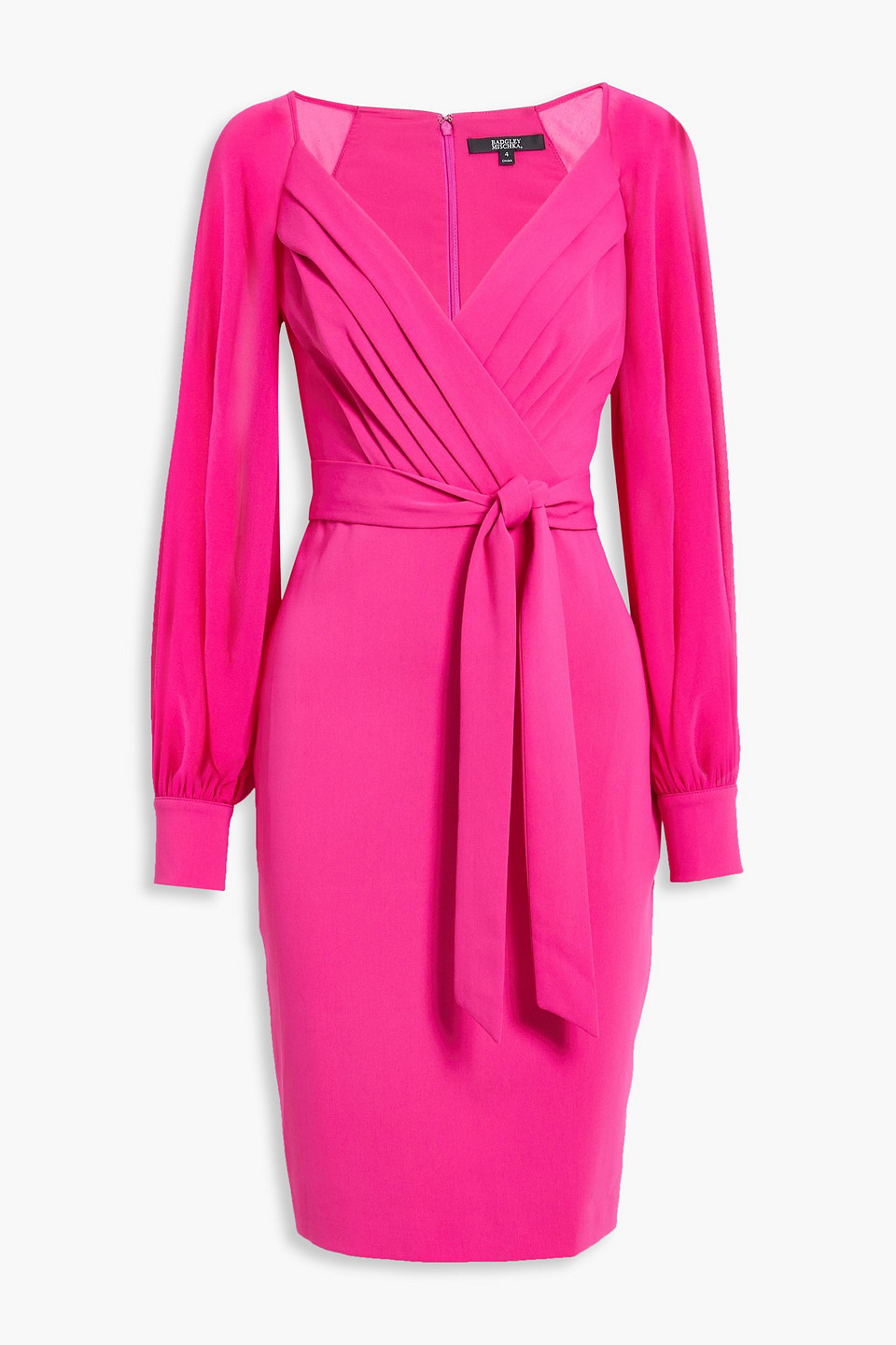 Badgley Mischka Wrap-effect chiffon-paneled crepe dress