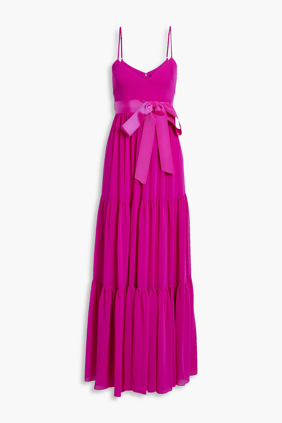 Badgley Mischka Tiered bow-detailed crepe de chine gown