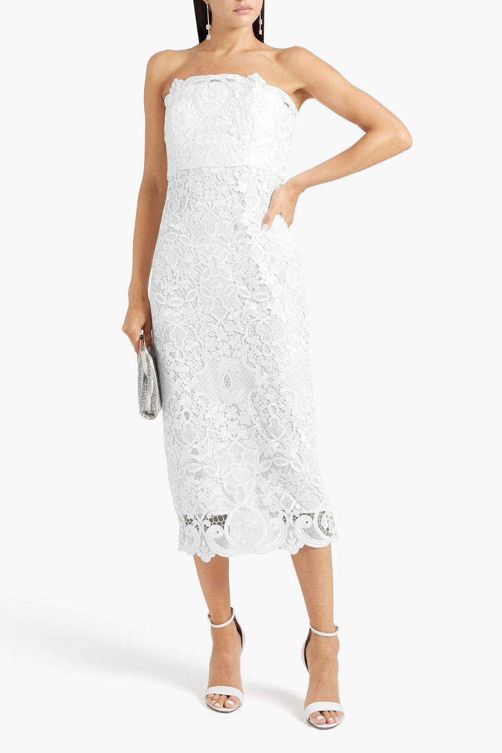 BADGLEY MISCHKA Trägerloses Midikleid aus Guipure-Spitze