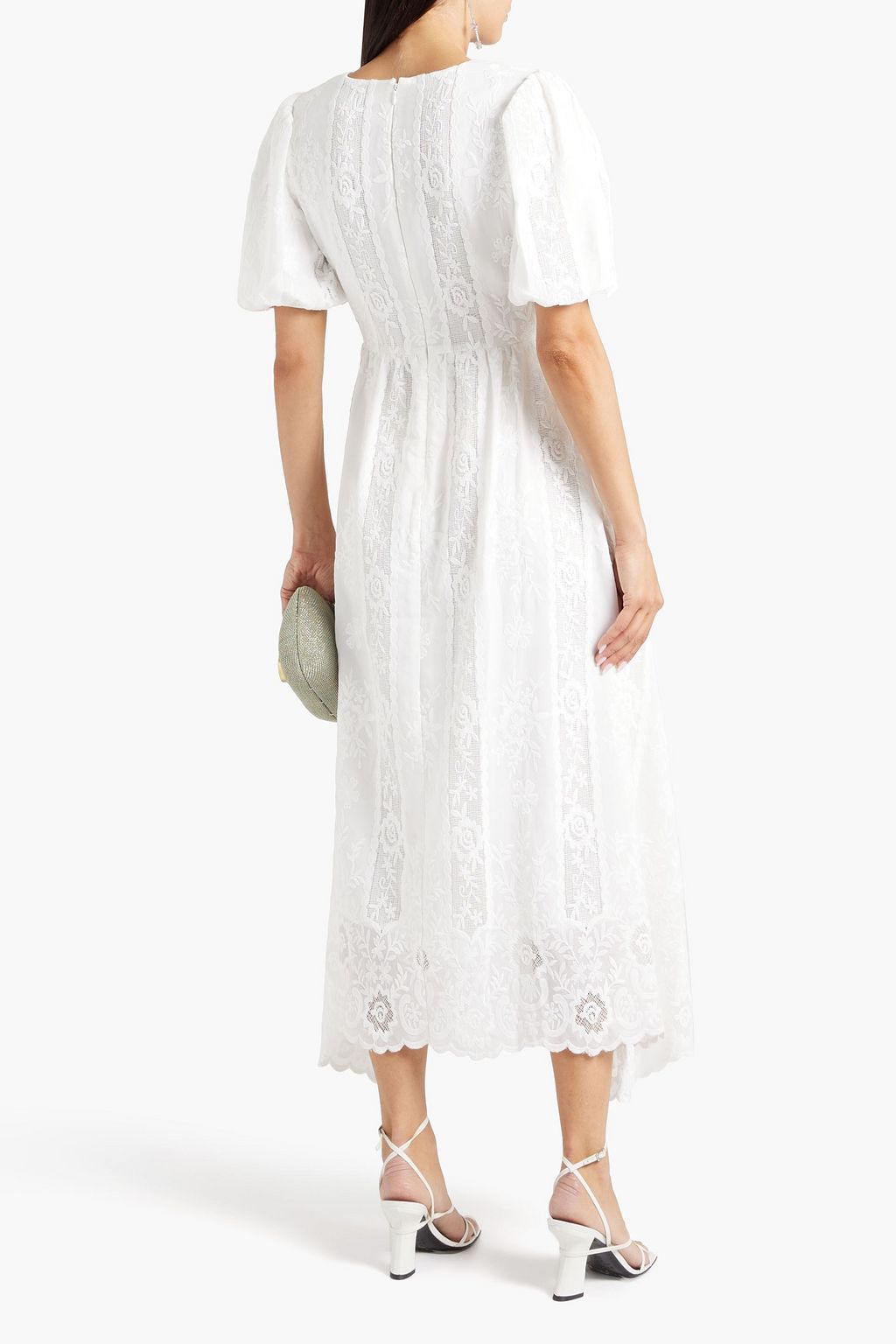 BADGLEY MISCHKA Gathered lace midi dress