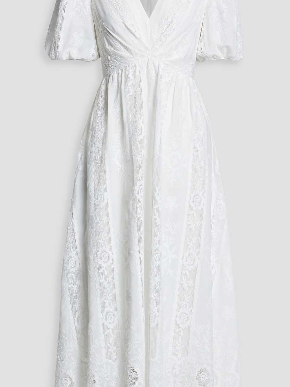 gathered lace midi dress