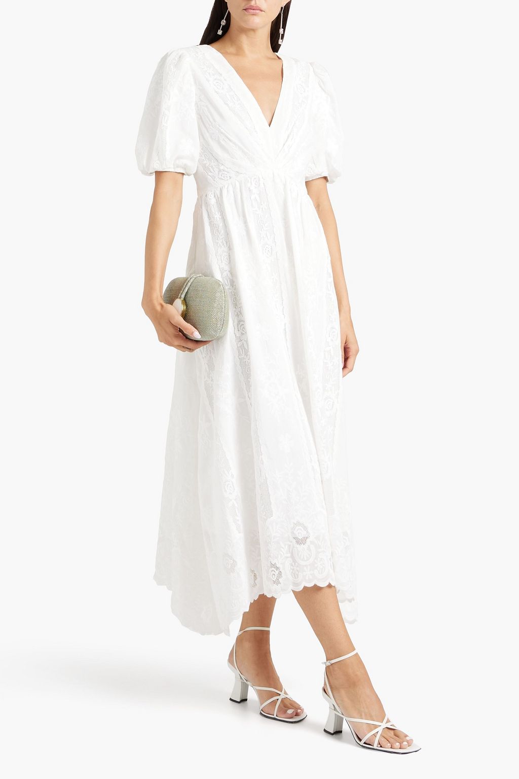 BADGLEY MISCHKA Gathered lace midi dress