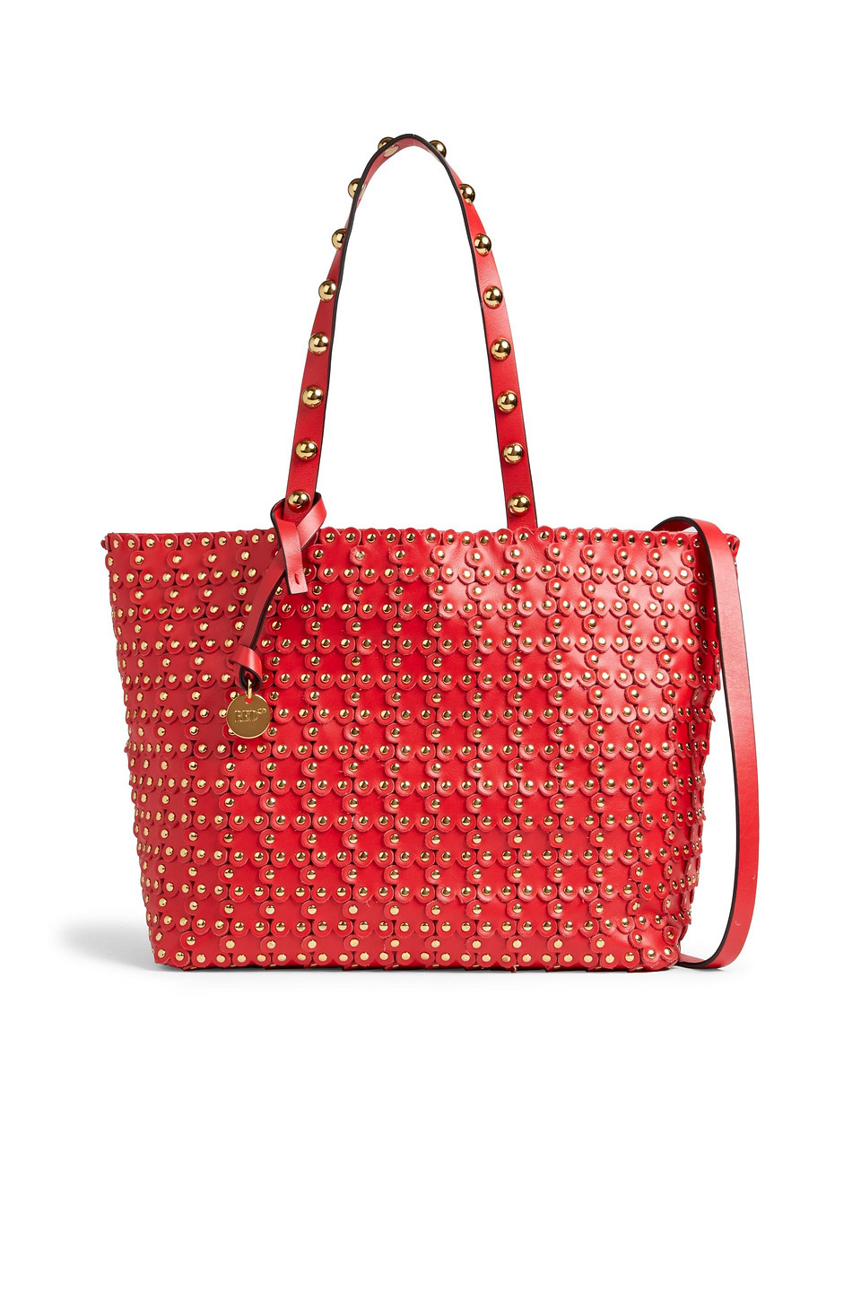 red(v) - flower puzzle studded laser-cut faux leather tote - red - onesize